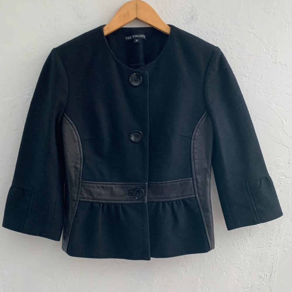 THE WRIGHTS 3/4 Sleeves Black Blazer Jacket Size 6